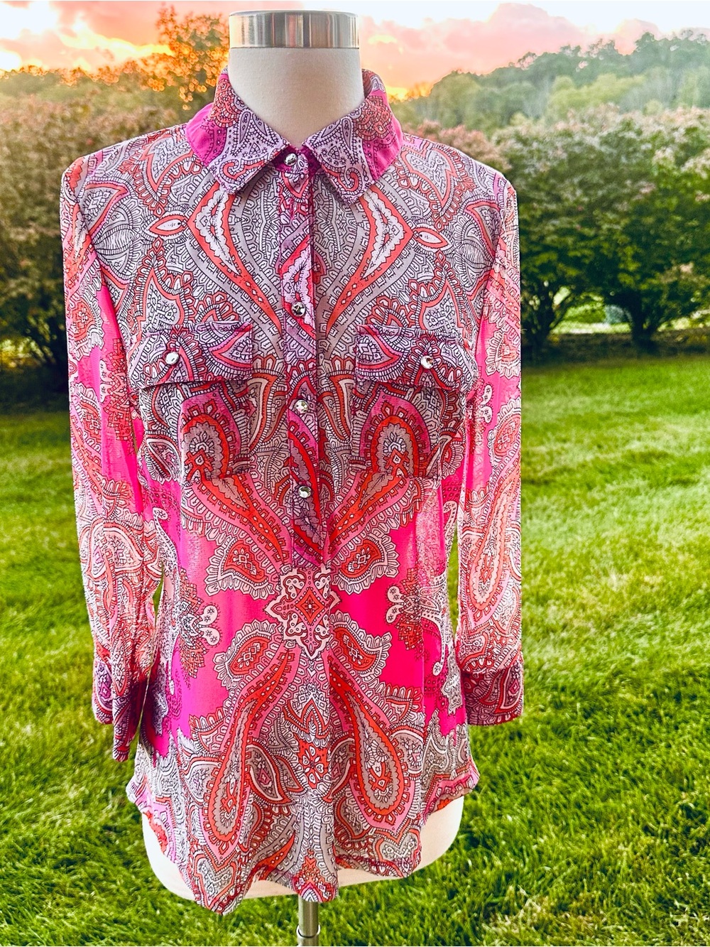 INC Pink Paisley Lightweight Blouse